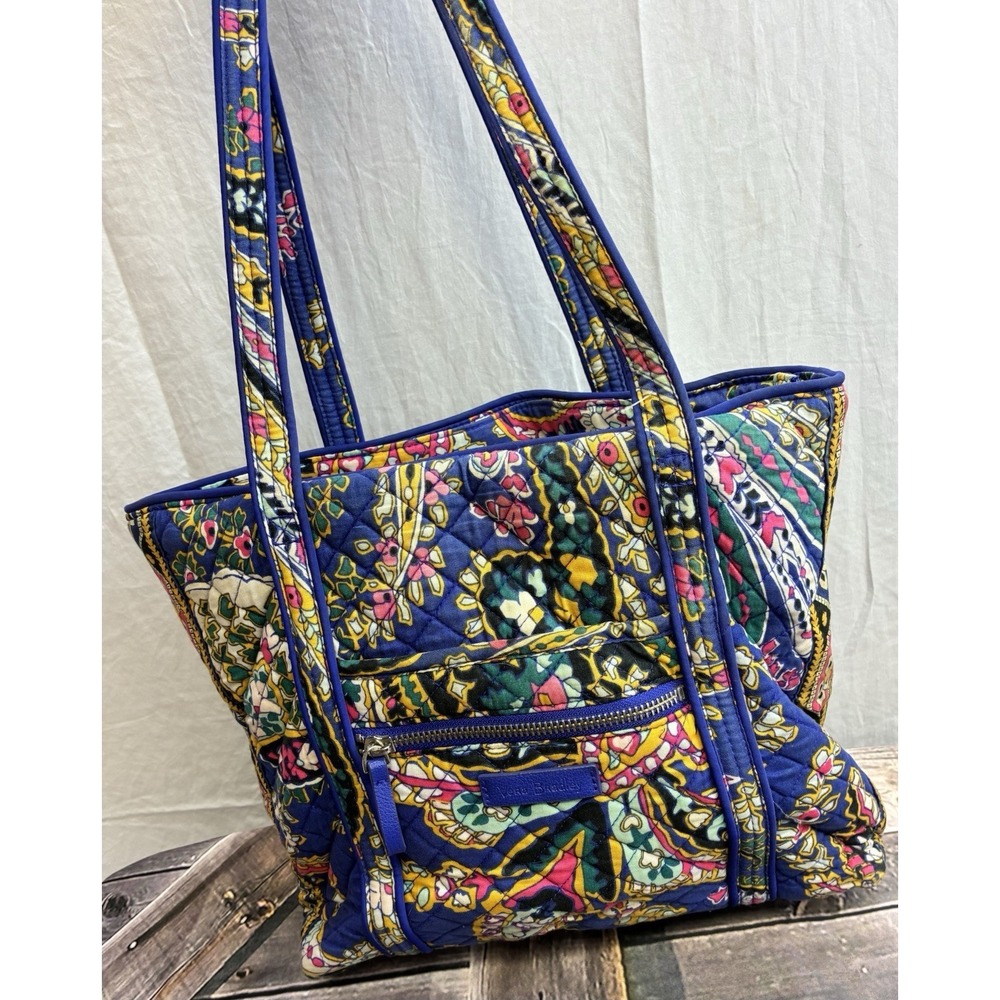Vera Bradley Womens Quilted Cotton Tote Bag Paisley Multicolor Shoulder Pockets